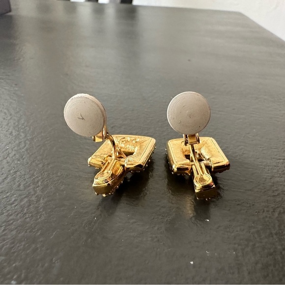 Swarovski Swan Couture Pave Crystal Gold Art Deco Drop Dangle Clip On Earrings - Picture 5 of 16